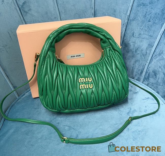 	 Miu Wander Matelassé Nappa Leather Mini Hobo Bag Green 23X13X7 - 1