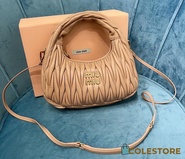 	 Miu Wander Matelassé Nappa Leather Mini Hobo Bag Beige 23X13X7 - 1