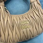 	 Miu Wander Matelassé Nappa Leather Mini Hobo Bag Beige 23X13X7 - 3