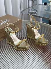	 Christian Louboutin Women's Pyraclou Glitter Wedge Gold Sandals 12cm - 2