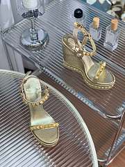 	 Christian Louboutin Women's Pyraclou Glitter Wedge Gold Sandals 12cm - 4