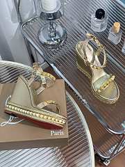 	 Christian Louboutin Women's Pyraclou Glitter Wedge Gold Sandals 12cm - 5