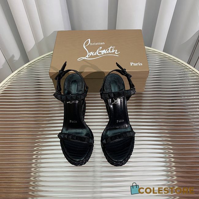 	 Christian Louboutin Women's Pyraclou Glitter Wedge Sandals Black 12cm - 1