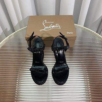 	 Christian Louboutin Women's Pyraclou Glitter Wedge Sandals Black 12cm
