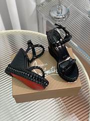 	 Christian Louboutin Women's Pyraclou Glitter Wedge Sandals Black 12cm - 2