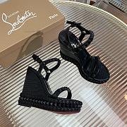 	 Christian Louboutin Women's Pyraclou Glitter Wedge Sandals Black 12cm - 4