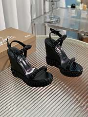 	 Christian Louboutin Women's Pyraclou Glitter Wedge Sandals Black 12cm - 5