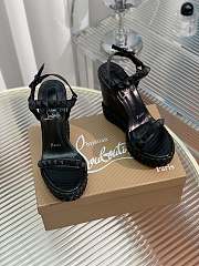 	 Christian Louboutin Women's Pyraclou Glitter Wedge Sandals Black 12cm - 6