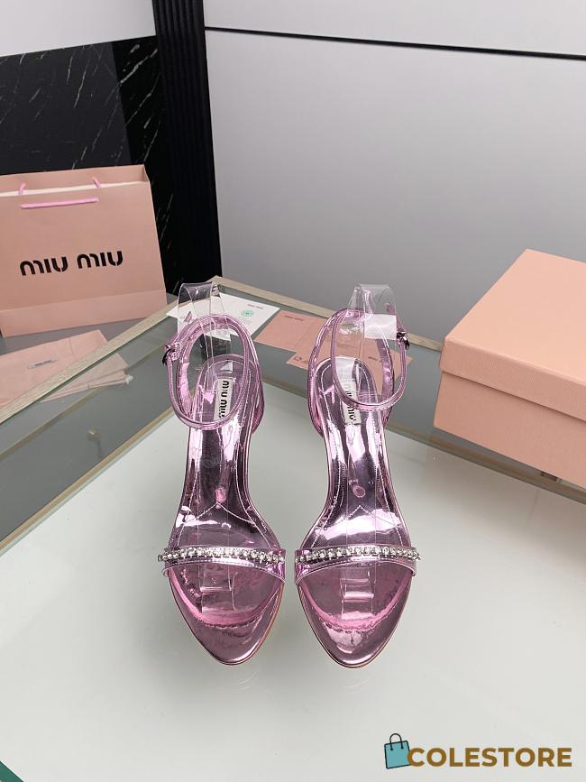 Miu Women's Miu Metallic Crystal-Embellished Leather Ankle-Strap Sandals 8.5cm - 1