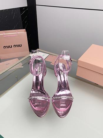 Miu Women's Miu Metallic Crystal-Embellished Leather Ankle-Strap Sandals 8.5cm