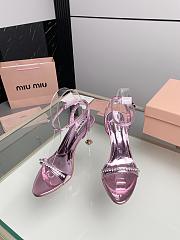 Miu Women's Miu Metallic Crystal-Embellished Leather Ankle-Strap Sandals 8.5cm - 6
