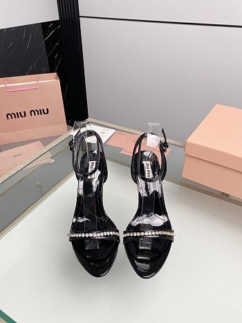 Miu Women's Miu Metallic Crystal-Embellished Leather Ankle-Strap Sandals Black 8.5cm