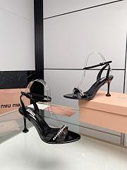 Miu Women's Miu Metallic Crystal-Embellished Leather Ankle-Strap Sandals Black 8.5cm - 6