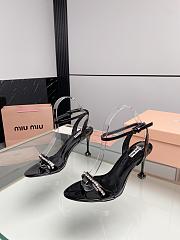 Miu Women's Miu Metallic Crystal-Embellished Leather Ankle-Strap Sandals Black 8.5cm - 5