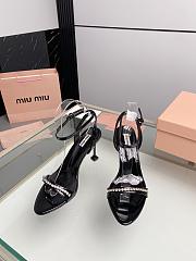 Miu Women's Miu Metallic Crystal-Embellished Leather Ankle-Strap Sandals Black 8.5cm - 3