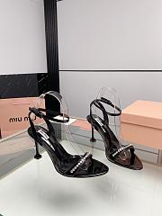 Miu Women's Miu Metallic Crystal-Embellished Leather Ankle-Strap Sandals Black 8.5cm - 2