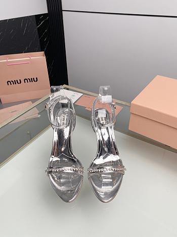 Miu Women's Miu Metallic Crystal-Embellished Leather Ankle-Strap Sandals Silver 8.5cm