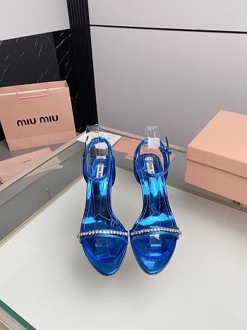 Miu Women's Miu Metallic Crystal-Embellished Leather Ankle-Strap Sandals 8.5cm Blue 