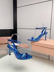 Miu Women's Miu Metallic Crystal-Embellished Leather Ankle-Strap Sandals 8.5cm Blue  - 5