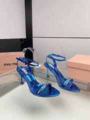 Miu Women's Miu Metallic Crystal-Embellished Leather Ankle-Strap Sandals 8.5cm Blue  - 4