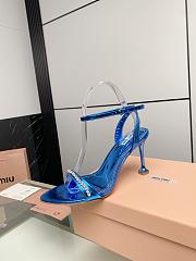 Miu Women's Miu Metallic Crystal-Embellished Leather Ankle-Strap Sandals 8.5cm Blue  - 3