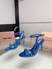 Miu Women's Miu Metallic Crystal-Embellished Leather Ankle-Strap Sandals 8.5cm Blue  - 2