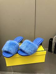 Fendi Women's Baguette Leather Sandals Blue  - 4