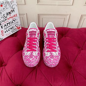 DOLCE & GABBANA Women's Maiolica Leather Low-Top Sneakers - Pink 