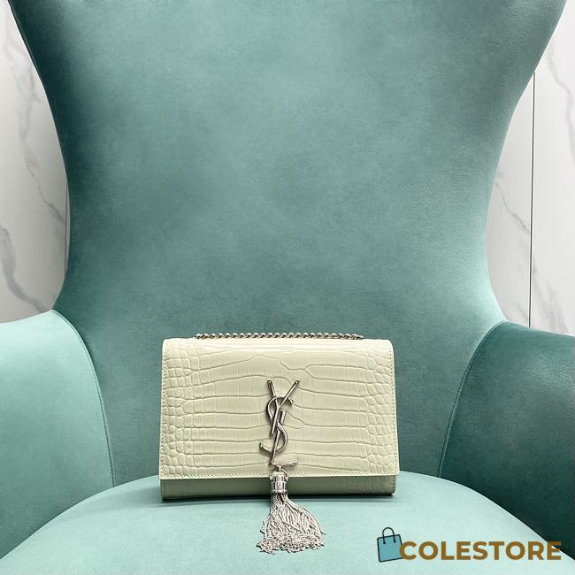 Saint Laurent Black & Silver Croc Small Kate Tassel Bag 20x5x12.5 - 1