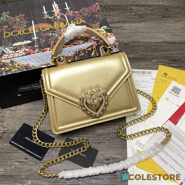 	 Dolce and Gabbana Black Small Devotion Gold Bag 19x4.5x13cm - 1