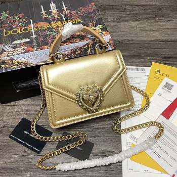 	 Dolce and Gabbana Black Small Devotion Gold Bag 19x4.5x13cm
