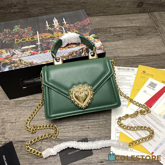 	 Dolce and Gabbana Black Small Devotion Green Bag 19x4.5x13cm - 1
