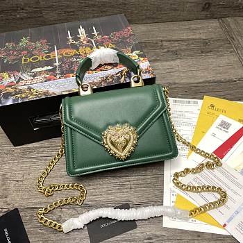 	 Dolce and Gabbana Black Small Devotion Green Bag 19x4.5x13cm