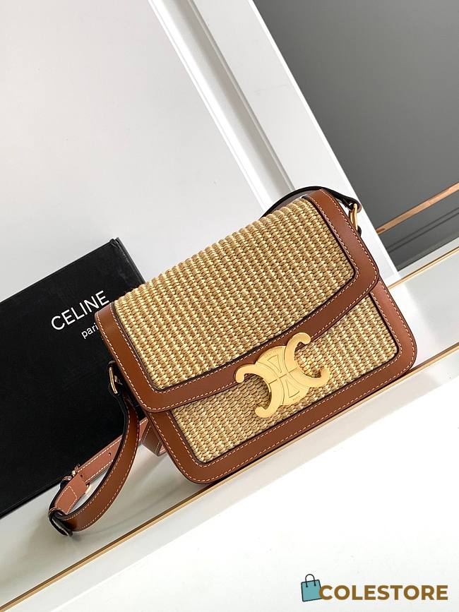 Teen Triomphe Bag In Raffia Effect Textile And Calfskin 18.5X 14 X 6cm  - 1
