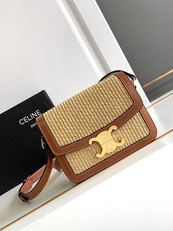 Teen Triomphe Bag In Raffia Effect Textile And Calfskin 18.5X 14 X 6cm 