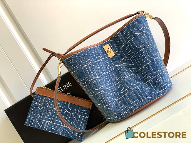 Celine Women Bucket 16 Bag in Denim with Celine All-Over Print-Navy 23 X 25 X 23 - 1