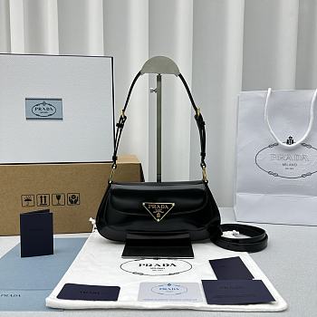 	 Prada Brushed Leather Shoulder Bag Black 25x14x4cm