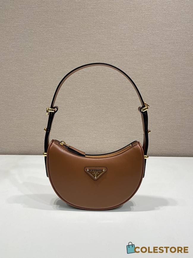 Prada Arqué Leather Shoulder Bag Brown 18x16x5 - 1