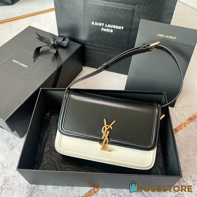  YSL Solferino Medium Satchel In Box Leather Black/White 23*16*6cm - 1
