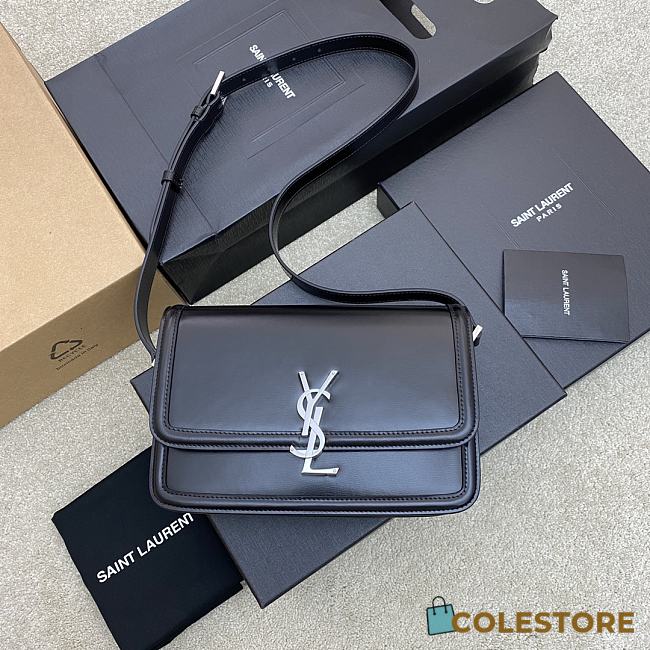 	 YSL Solferino Medium Satchel In Box Leather Black Silver Hardware 23*16*6cm - 1