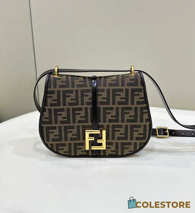 Fendi C’mon Medium Brown FF Jacquard Fabric Bag 25x7x20cm - 1