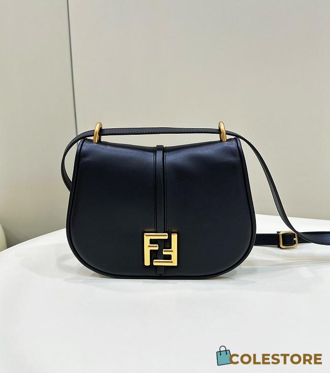 	 Fendi C’mon Medium Black FF Jacquard Fabric Bag 25x7x20cm - 1