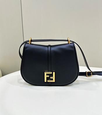 	 Fendi C’mon Medium Black FF Jacquard Fabric Bag 25x7x20cm