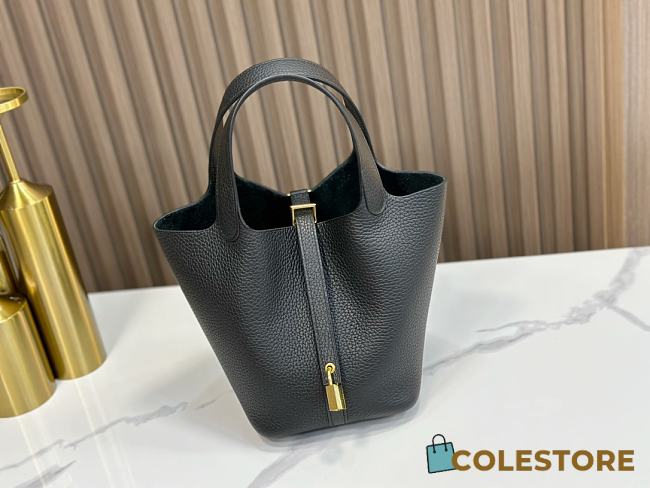 	 Hermes Picotin 18 Bag In Black Gold Buckle - 1