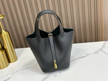 	 Hermes Picotin 18 Bag In Black Gold Buckle