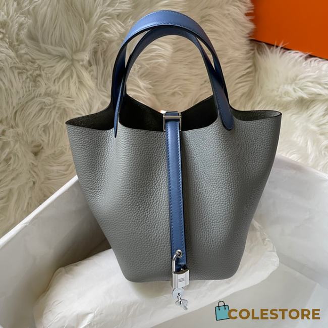 	 Hermes Picotin 18 Bag In Blue Silver Buckle - 1