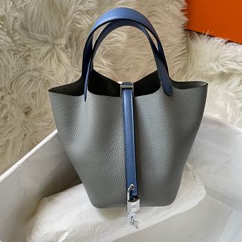 	 Hermes Picotin 18 Bag In Blue Silver Buckle