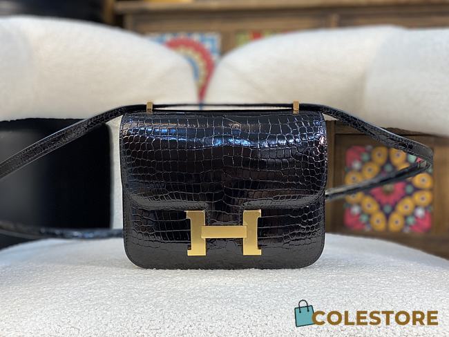 Hermes Constance Crocodile Black Size 19x15x4cm - 1