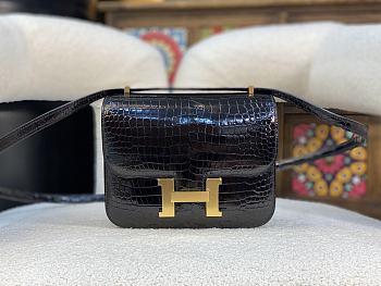 Hermes Constance Crocodile Black Size 19x15x4cm
