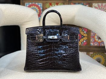 Hermes Birkin Black Crocodile Silver Lock 25cm